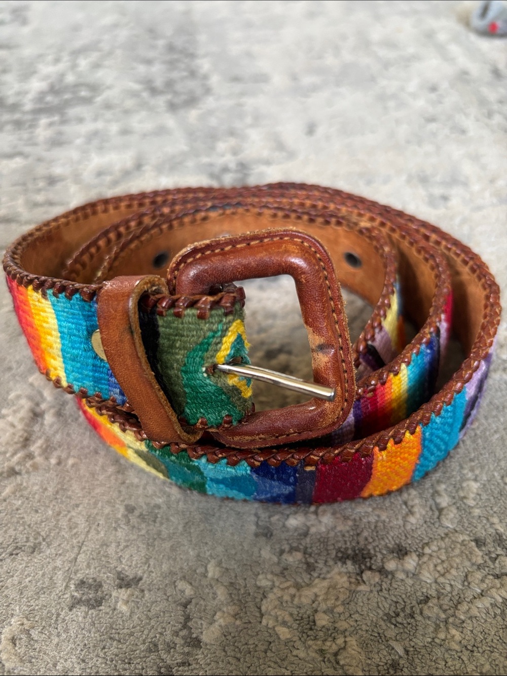 Handwoven MulticolorFabric & Leather Belt Size 36